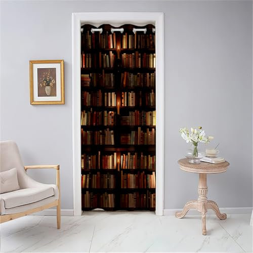 Odot Door Curtain with Eyelet Blackout Thermal Insulation Single Curtain Vintage Bookshelf Print Partition Curtain for Closet Window Bedroom Home Decorative, 1 PANEL (47x78.7,Style B)