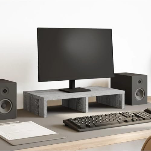 Homgoday Monitorständer Bildschirmerhöhung für Schreibtisch PC-Bildschirmständer Computerständer Laptopständer DruckerständerGrau Sonoma 50x27x10 cm Holzwerkstoff