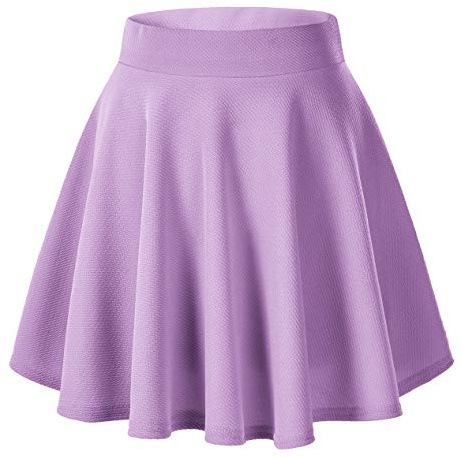 Minikjol för damer, vardag, A-linje, hög midja, elegant, dra-på-modell, elastisk skaterkjol, lila, L