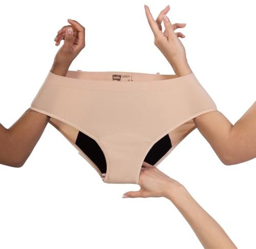 Bella Periodenunterwäsche Comfort (Größe M) - Menstruationsunterwäsche beige für Starke Blutung inkl. wasserdichter Aufbewahrungstasche