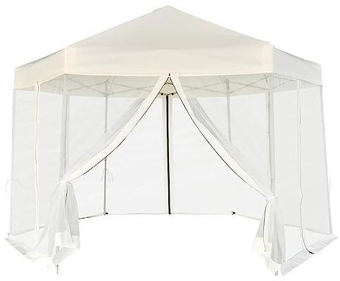 Xichuzi Hexagonal Pop-Up Zelt mit 6 Seitenwänden Cremeweiß 3,6x3,1 m, Pavillon, Partyzelt, Gartenpavillon, Faltpavillon, Rennzelt, Anstellpavillon, Zelt Garten - 42109