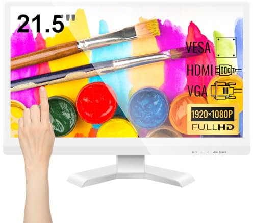 ZFTVNIE Touchscreen Monitor 21.5 Inch Full HD 1920x1080 PC Display, 10-Point Multi Touch Screen LED Computer Monitor, HDMI/VGA/USB Ports, White