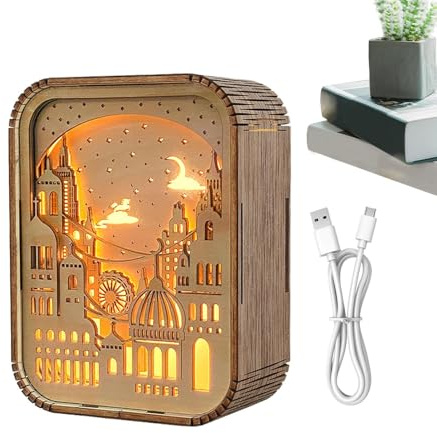 -luce notturna puzzle - Lampada da comodino puzzle in legno, luce notturna a LED puzzle in legno | Lampada da tavolo in legno intagliato con effetto luce e ombra attraente, perfetta per lo studio