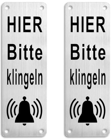 2 Stück Tür Bitte hier klingeln schild Alu Klingelschild Selbstklebend Klein klingelschild Vertikal Aluminiummetall 5 × 15 cm mit selbstklebenden und vorgebohrten Löchern