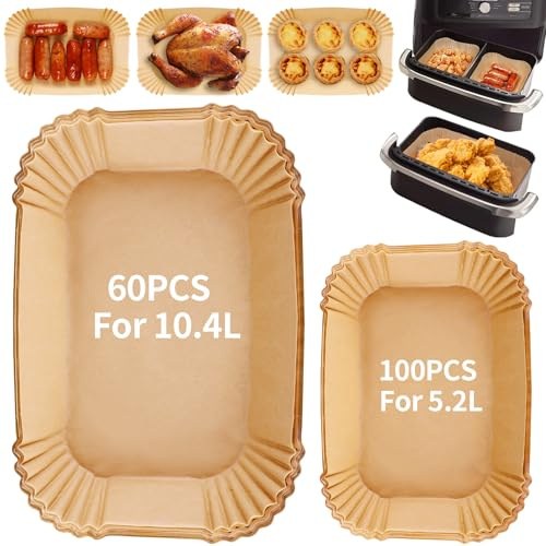 Ciusdkler 160 Stück Backpapier für HeißLuftfritteuse Ninja,Backpapier für Ninja Foodi Flexdrawer 10,4L Heißluftfritteuse Af500eu,Zubehör Airfryer für Cosori Dual Blaze 10L,Cecotec Double 9L