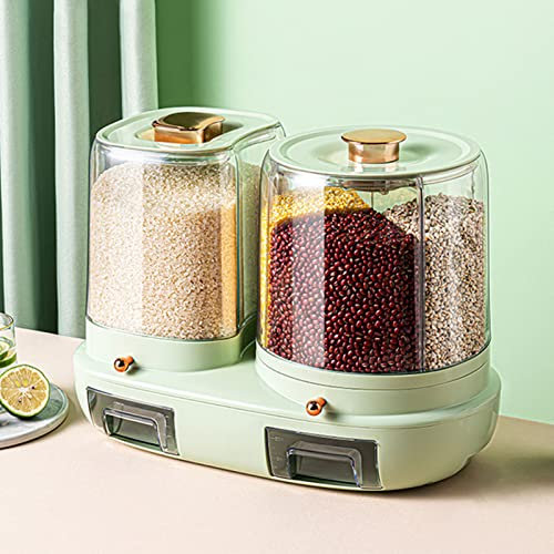 Rotating Rice and Grain Storage Container Multi Grid Cereal Dispenser for Household Kitchen Multifunctional Dry Food Rice Bucket