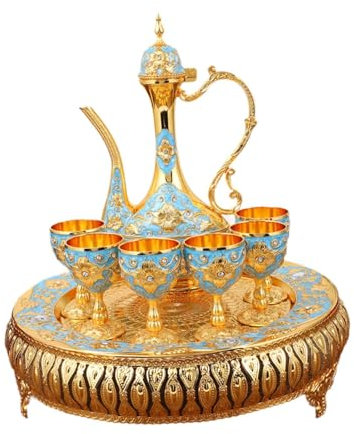 Gralara Le café Turc Service à thé de Boissons Drinkware Service à thé Set pour la Maison de fête, Or et Bleu
