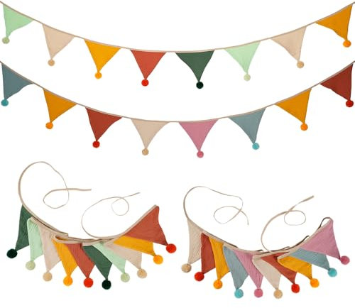 Buer Homie banderines Decorativos Tela, Guirnalda Infantil habitacion, Guirnalda comunion niño, banderines Decoracion habitacion Bebe (Caramelo Oscuro + Color Caramelo Rosa, 5,2 m)