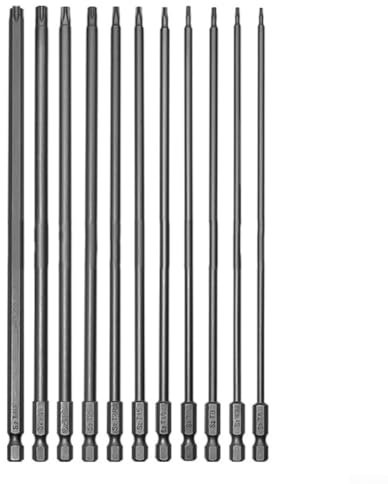 Lot de 11 embouts de tournevis Torx avec fonctions magnétiques et tige hexagonale pour outils électriques, longueur 200 mm