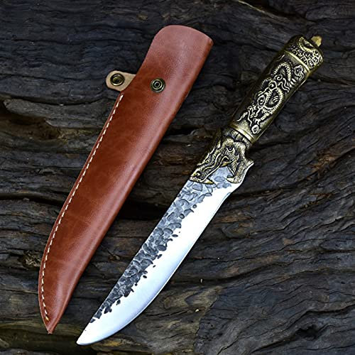 7 Handmade Viking Knife 7Cr17Comiv High Carbon Steel Caccia all'aperto Sharp Cleaver Kitchen Knives Coltelli da cucina Rame Dragon Handle(Knife and Cover)