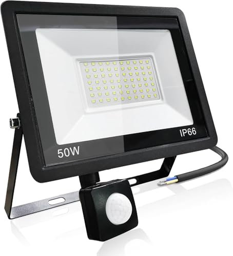 CREATESTAR Projecteur extérieur LED Detecteur de Mouvement 50W, 5000LM Spot LED Extérieur IP66 étanche Projecteur blanc froid 6500K, Eclairage pour jardin cour Garage