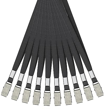 Uniclife Schlüsselbänder Bulk Badge Lanyards für ID-Ausweishalter Flache Lanyards mit Metallclips Schwarze Nylonbänder für Heimbüro Schulkartenetui Name Ausweishalter, 50er Pack