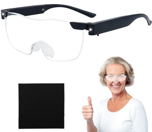 Magnifying Glasses for Reading with Light, 250% Magnifying Spectacles with 2 LED Lights and Glasses Cloth for Hobbies Reading Close Work Crafts (Black)