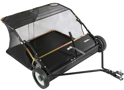 Rasenkehrmaschine, Kehrmaschine für Rasentraktor, Rasenkehrer für Aufsitzmäher, Laubsammler mit Anhängerkupplung, Schwarz, Kehrbreite 96 cm (S - 96 cm)