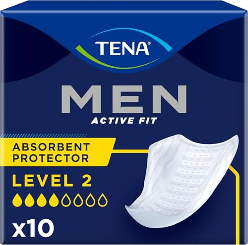 TENA MEN Schutzstufe 2 - Saugfähige Einlagen speziell für männliche Blasenschwäche, diskret und bequem, 10 Damenbinden (Packung mit 5)