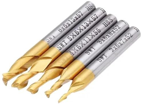 Temhyu 5PCS 6mm Schaft 2 Flöte Schaftfräser HSS Titan Beschichtet 2/3/4/5/6mm Mühle CNC Router Bit for Holz Metall Stahl Fräsen