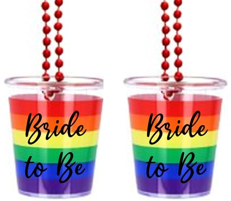 We Personalize Juego de 2 vasos de chupito con diseño de arcoíris para despedida de soltera LGBTQ+ Plus accesorios para despedida de soltera