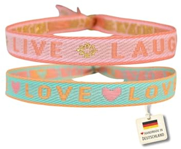 happymaker Stoffarmbänder mit Statement im Boho Style für Frauen und Männer, wasserfest, handmade in Deutschland, Festival Armband