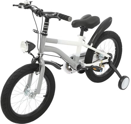 16 Zoll Kinderfahrrad, Fahrrad für Kinder (5-8 Jahren), Jungen Mädchen Bike mit Stützräder, Schutzbleche, Manuelle Klingel, Kettenkasten und LED-Frontlicht, Balance- und Pedal-Lernfahrrad (Grau)