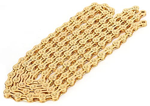 Tomvorks Gold 10 -Speed ​​-Kette, Verschleiß, Korrosionssicher, mit Titan Beschichtete, Leichtes Design und Leicht zu Reinigende, Schnelle Verschiebung mit 116 Links, Werkzeugen Zur