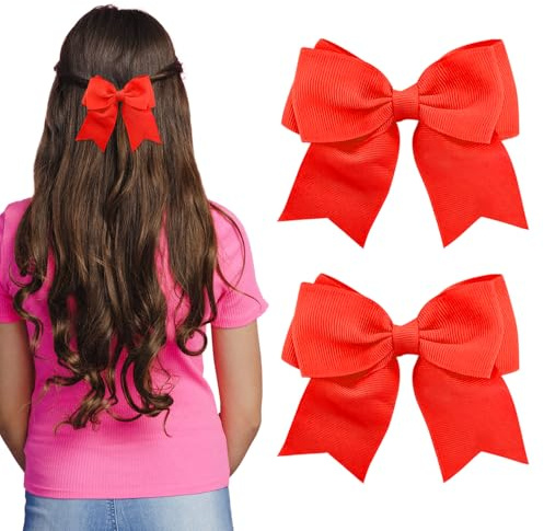 2 fiocchi per capelli in raso, grandi mollette per capelli setosi per bambine, rosso