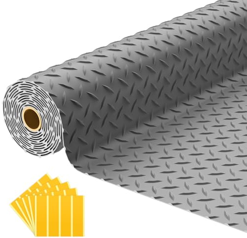 NarwooAuto Tapis de sol de garage en PVC épais de 2,8 mm x 6,1 m, rouleau de sol en PVC épais pour dessous de voiture, 150 m² gris plaque diamant pour garage, entrepôt, cave, gymnases, remorque