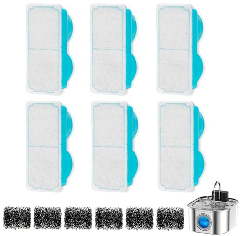 NautyPaws Katzenbrunnen Edelstahl Kabellos: 3.2L Trinkbrunnen für Katze Filter, Aktivkohle-Baum-Ionenschwamm Filtration (6 Aktivfilter + 6 Schaumstofffilter)
