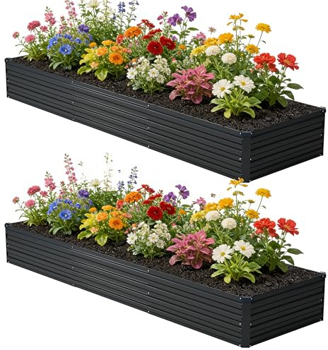 zunatu 10x2x1 ft(2 Pack) Galvanized Raised Garden Bed,Outdoor Planter Box Metal Patio Kit Planting Bed for Vegetables Flowers and Succulents,Black