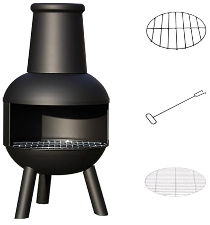 Außen Holzofen & Grill, Campingofen Kaltgewalztes Stahlmaterial, Hohe Temperaturbeständigkeit 600°C, Doppelter Heiz- Und Grillofen Für Patio, Garten, Camping
