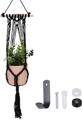 sourcing map Macrame Plant Hanger, 34 Inch Plant Hanger Indoor Outdoor Hanging Planter with Hook Tassels Decorative Crochet Cotton Rope for Home Decor Plants Pots,Wooden Bead Style Black