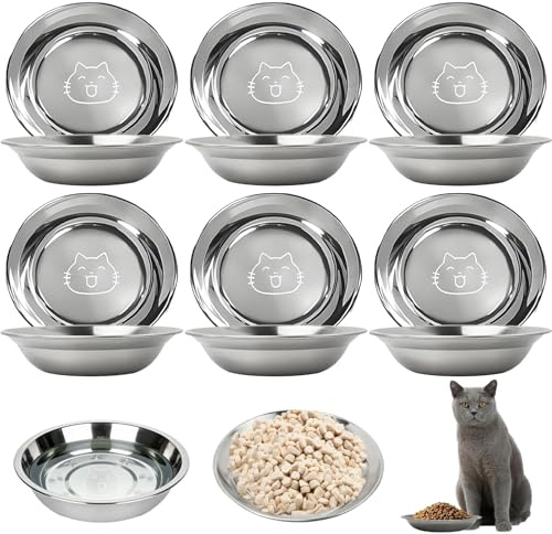 6PCS Cat Food and Water Bowl Set, 14cm Stainless Steel Cat Bowls Pet Bowls for Cats, Suitable for Small Dog Hamster Rabbit Guinea Pig Puppy Cats Etc Pets