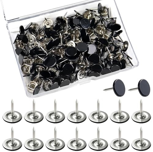 150 Stk Polsternägel mit Aufbewahrungsbox, Reißzwecken, Heftzwecken Dekorative Nägel, 11mmx13mm Flachkopf Daumennagel Dekorative Möbelnägel Stecknadeln für Tafel Weltkarte Korktafel Wand Sofa, Schwarz