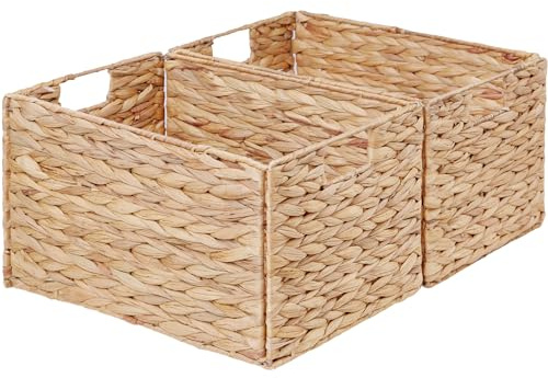 Vagusicc Water Hyacinth Storage Baskets for Shelves, Large Wicker Basket Storage Bins with Handles, Woven Storage Basket, Collapsible Kitchen Storage and Organisation, 38x25 CM, 2PCS