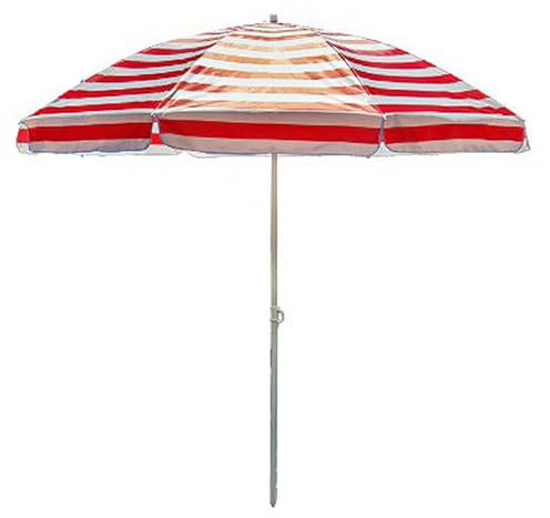 Generico Ombrellone da Spiaggia A Righe 2.0/2.2/2.50cm Ombrellone da Giardino Regolabile in Altezza Ombrellones da Terrazza Portatile con 8 Stecche Senza Base(Red,200cm/6.5ft)