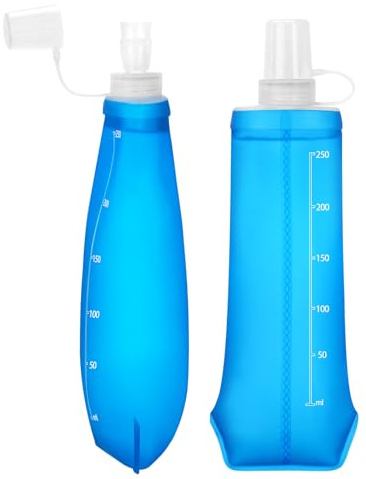Euqvunn 2 St Hopfällbar Vattenflaska - BPA-fri TPU, Återanvändbar Mjuk Flaska 250 ML - Damm- Och Läckagesäker för Vätskeväst, Utomhuslöpning, Vandring, Camping, Cykling, Resor