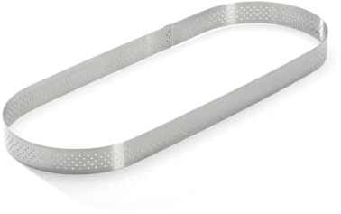 De Buyer - Cercle à tarte oblong VALHORNA en inox perforé - 31 x 11 x 2 cm - Fabriqué en France, Technologie AIR SYSTEM, Micro-Perforations pour Cuisson Rapide et Homogène pour Résultats Croustillants