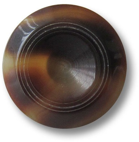 Knopfparadies - 6er Set Elegante kraterförmige braun melierte Ösen Kunststoffknöpfe in Büffelhorn Optik mit DREI schmalen Zierkreisen/Ø ca. 22mm