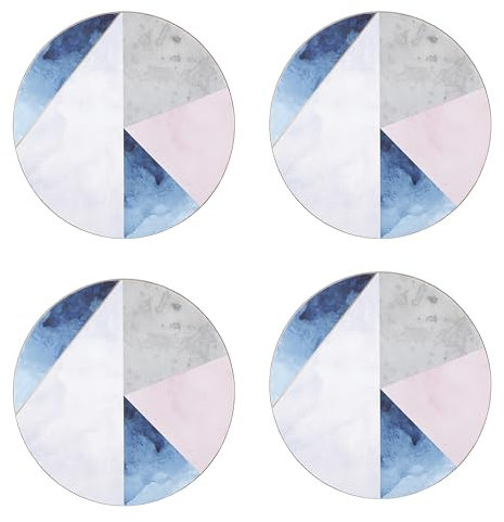 Creative Tops Lot de 4 Dessous de Verre Ronds en liège imprimés « Palette géométrique » 12 cm – Bleu/Gris