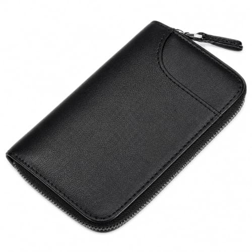 BAKUN Large Zipper Leather Car Key Case, Key Holder Key Organizer Wallet, With 16 Hooks(Black)