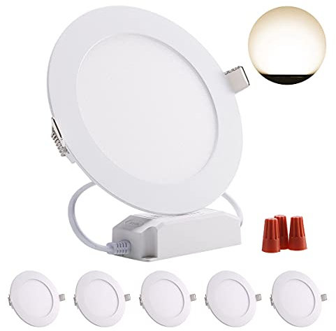 Greenclick 5er LED Einbaustrahler Flach 13mm, 230V 6W 480LM Einbauleuchten Dimmbar Einbauspots CRI 80 Deckeneinbauleuchte IP44 Spotlight für Bad, Wohnzimmer, Küche Neutralweiß 4000K Rund Panel