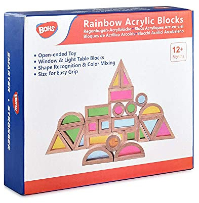 Rainbow akrylblock (24 st) - Träleksaker för småbarn - Spela på ljusbord/soligt fönster