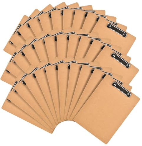 6 x 9 Clipboards Bulk, 32 Pack Small Clip Board, A5 Letter Size Wooden Hardboard Kids Clipboard Pack for Classroom, Party, Home, Brown