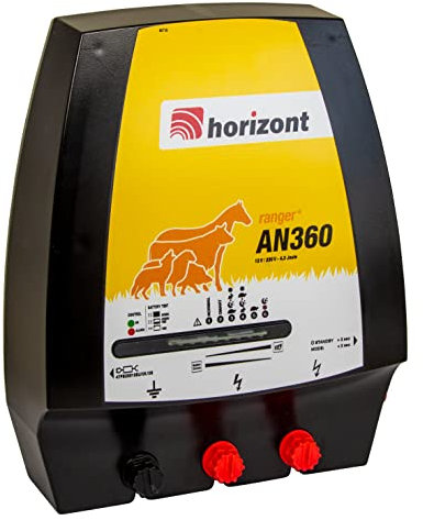 horizont Weidezaungerät 12V, ranger AN360 Weidezaungerät 230V, 3,6 Joule, 12500 Volt, Weidezaungerät, für Netzstrom, Batterie, Akku, Dualgerät für gehobene Ansprüche, trockene Bedingungen