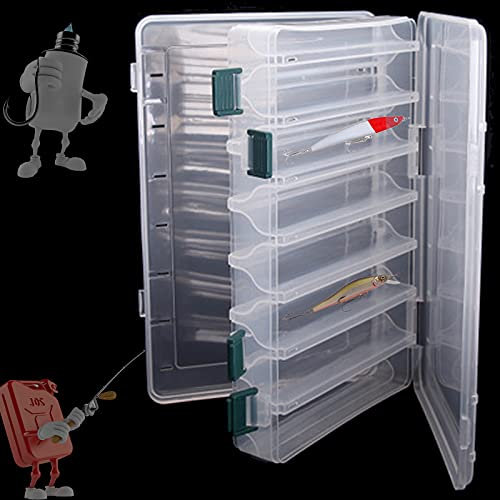 Tackle Box,Haken fishingtackle Zubehör Aufbewahrungsbox Hardbaits Box Doppelseitig 14 Fach Wasserdicht Sichtbar Kunststoff Klar Angeln Köder Angelbox Tacklebox Angelkasten für Kunstköder(27x17x4,7cm)