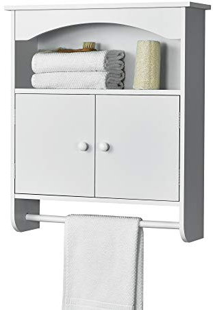 [en.casa] Badezimmerschrank 61 x 53 x 15 cm mit Handtuchhalter Badschrank Wandschrank Schrank Weiß MDF