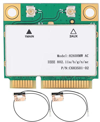 Tarjeta de Red inalámbrica, 2.4G / 5G Gigabit Dual Band 802.11AC Mini PCI-E WiFi Card, Bluetooth 4.2 + 2 Antenas, Soporte de Velocidad máxima 867Mbps