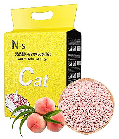 Spolbar tofu-kattströ, naturliga formelingredienser, deodorisering och noll damm och ultraklumpar, flera smaker, kattströfilter ingår (saftig persika)
