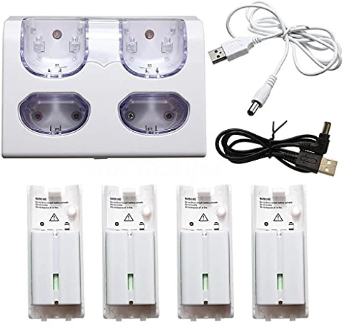 SUCHUANGUANG 4 in 1 LED Charging Dock Station + 4x 2800mAh Battery USB Cable for WII/WII u Data Cable White