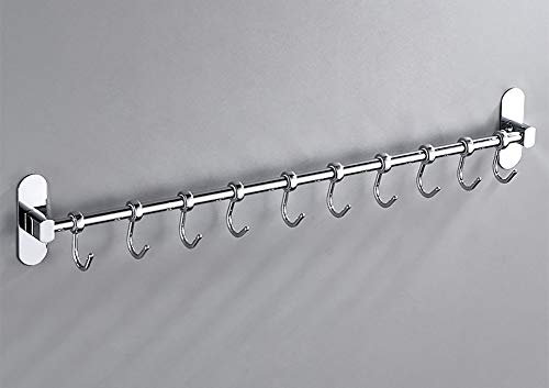 JKMQA Soportes para Utensilios para Olla Sartén Cuchillo Cucharón de Cocina Barra Colgador Utensilios Cocina de Acero Inoxidable 10 Ganchos 60 cm