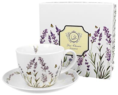 DUO FLORAL Jumbobecher 470 ml PROVANCE mit Untertasse, New Bone China Porzellan